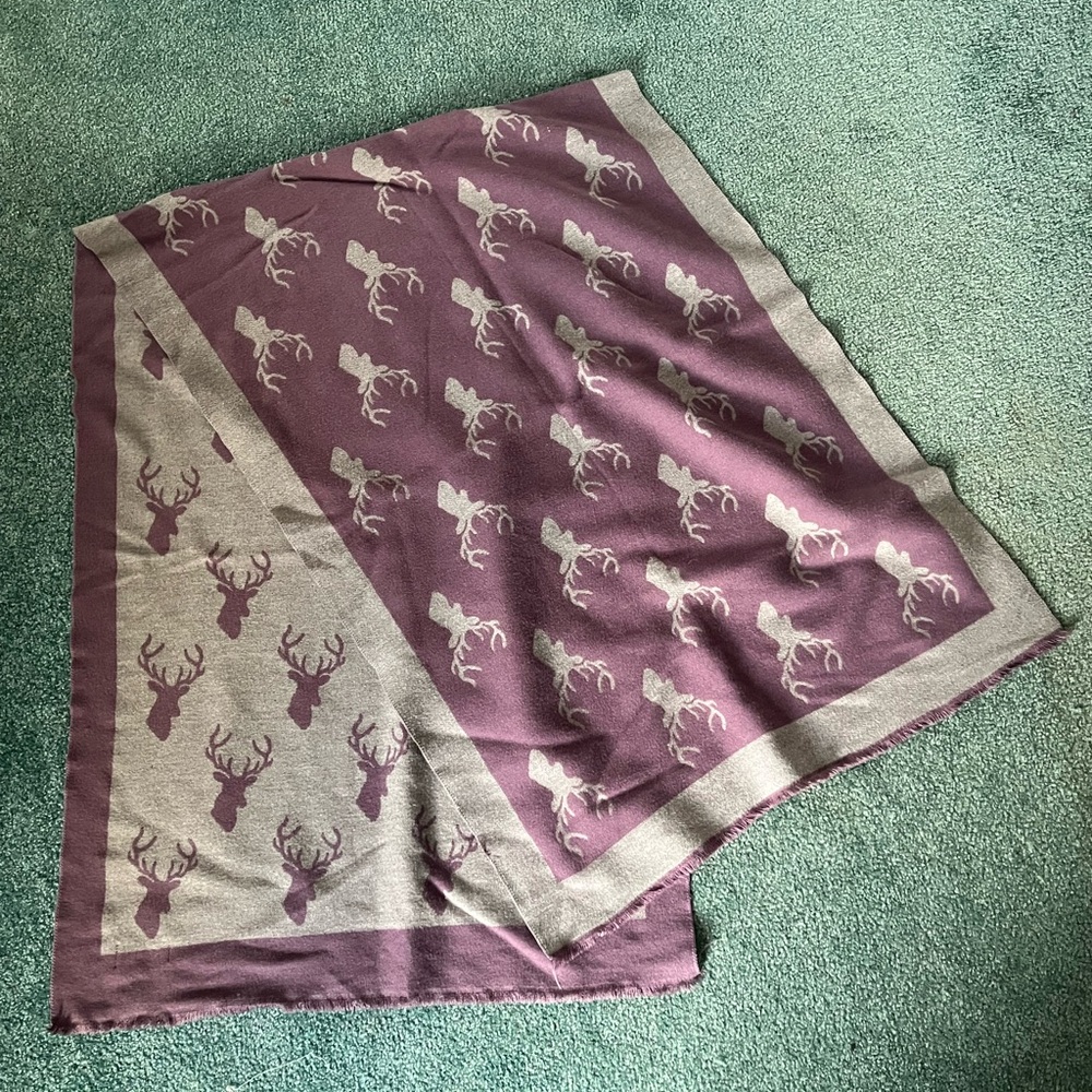 Purple and Gray Deer Print Scarf